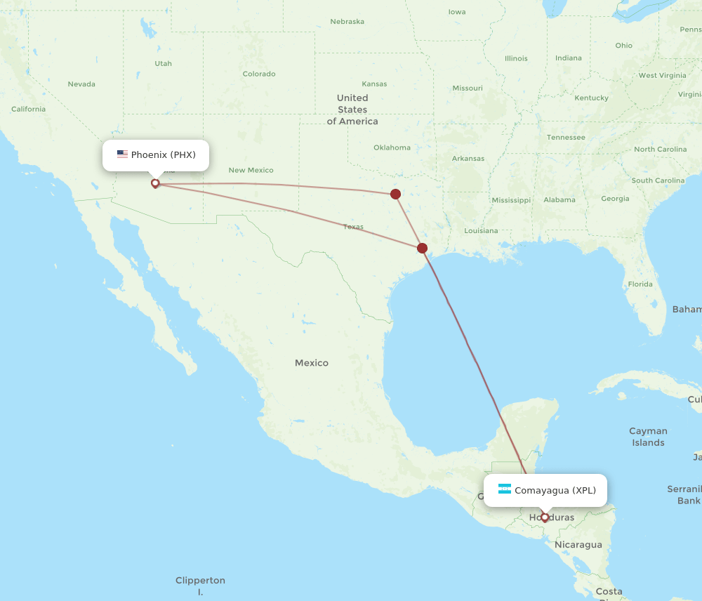 PHX to XPL flights and routes map