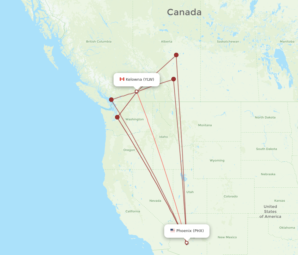 PHX-YLW flight routes