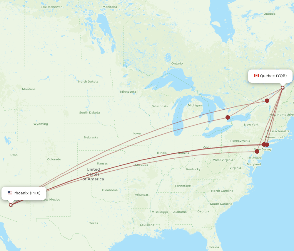 PHX-YQB flight routes