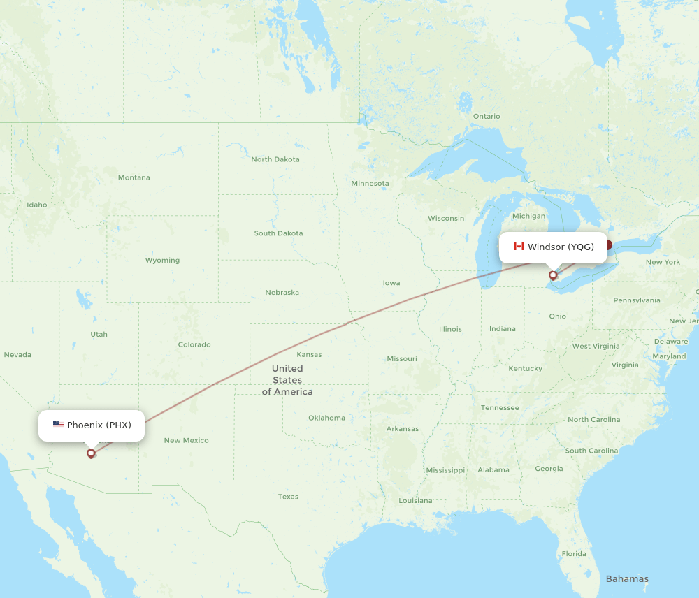PHX-YQG flight routes