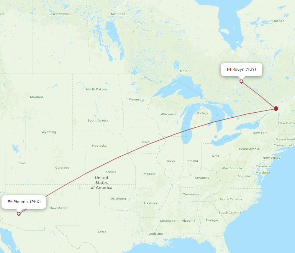 Rouyn - Phoenix route map and flight paths
