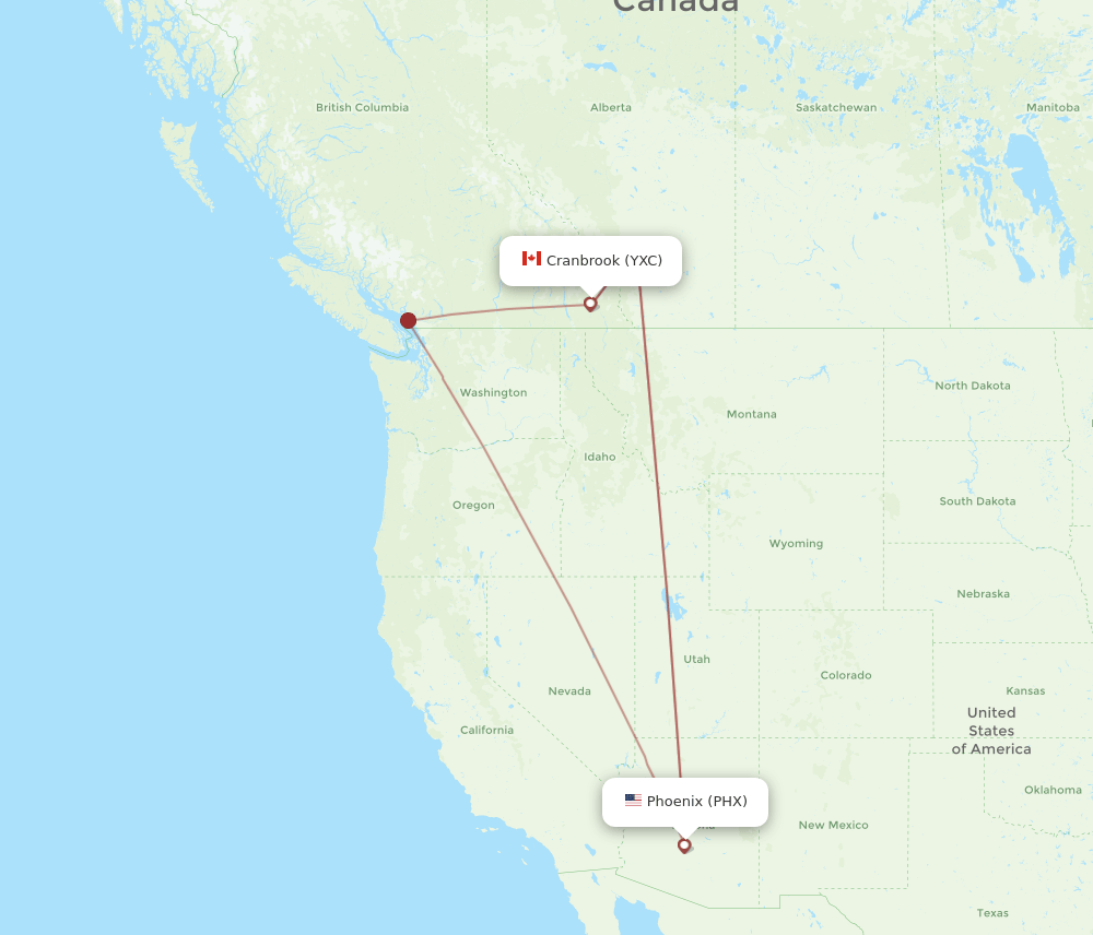 Cranbrook - Phoenix route map and flight paths