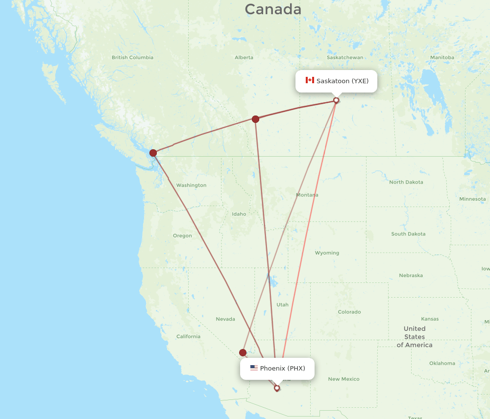 PHX-YXE flight routes