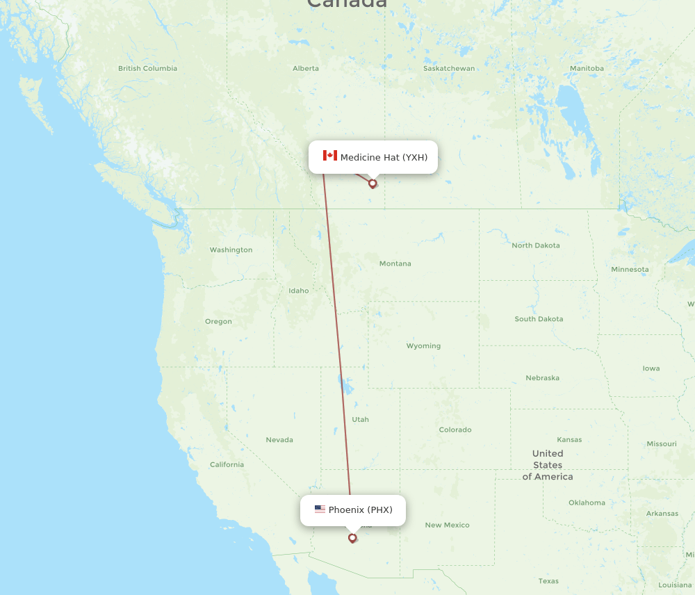 Medicine Hat - Phoenix route map and flight paths