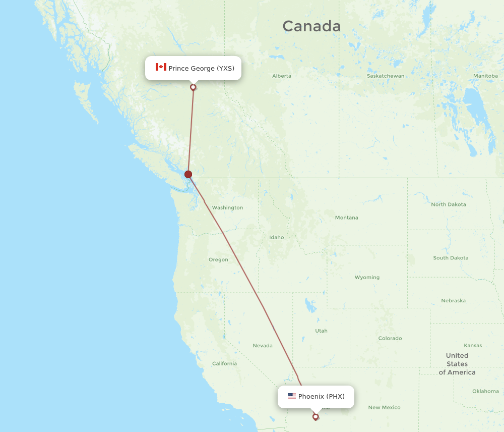 PHX to YXS flights and routes map