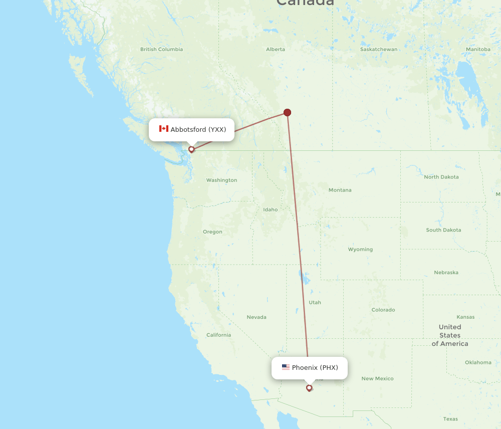 Vancouver - Phoenix route map and flight paths