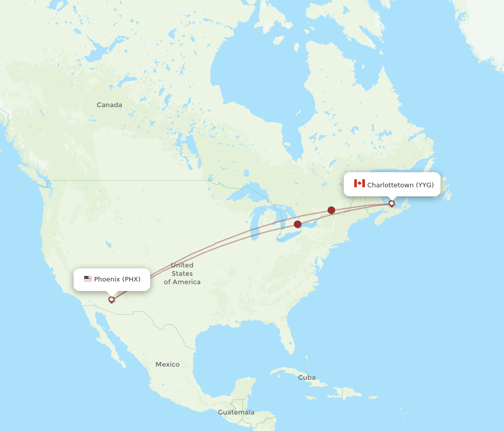 PHX-YYG flight routes