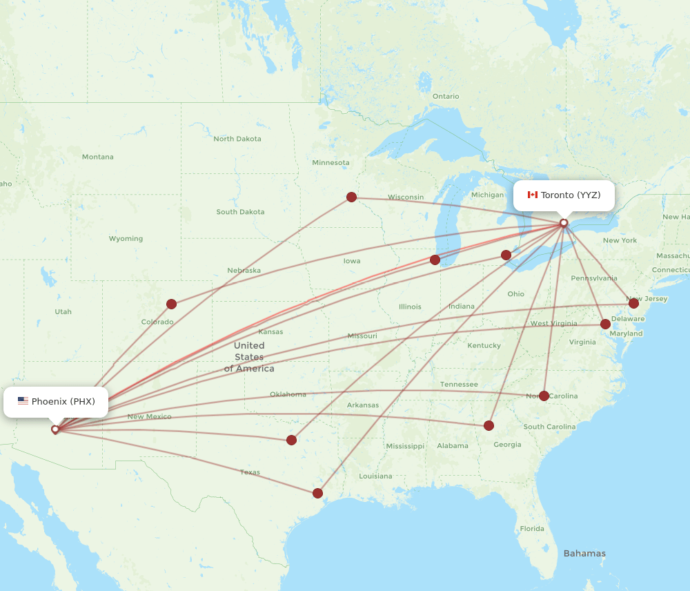 PHX-YYZ flight routes