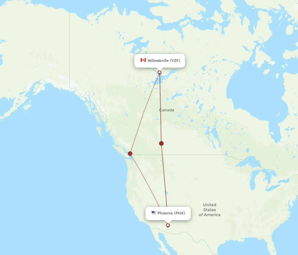 PHX to YZF flights and routes map