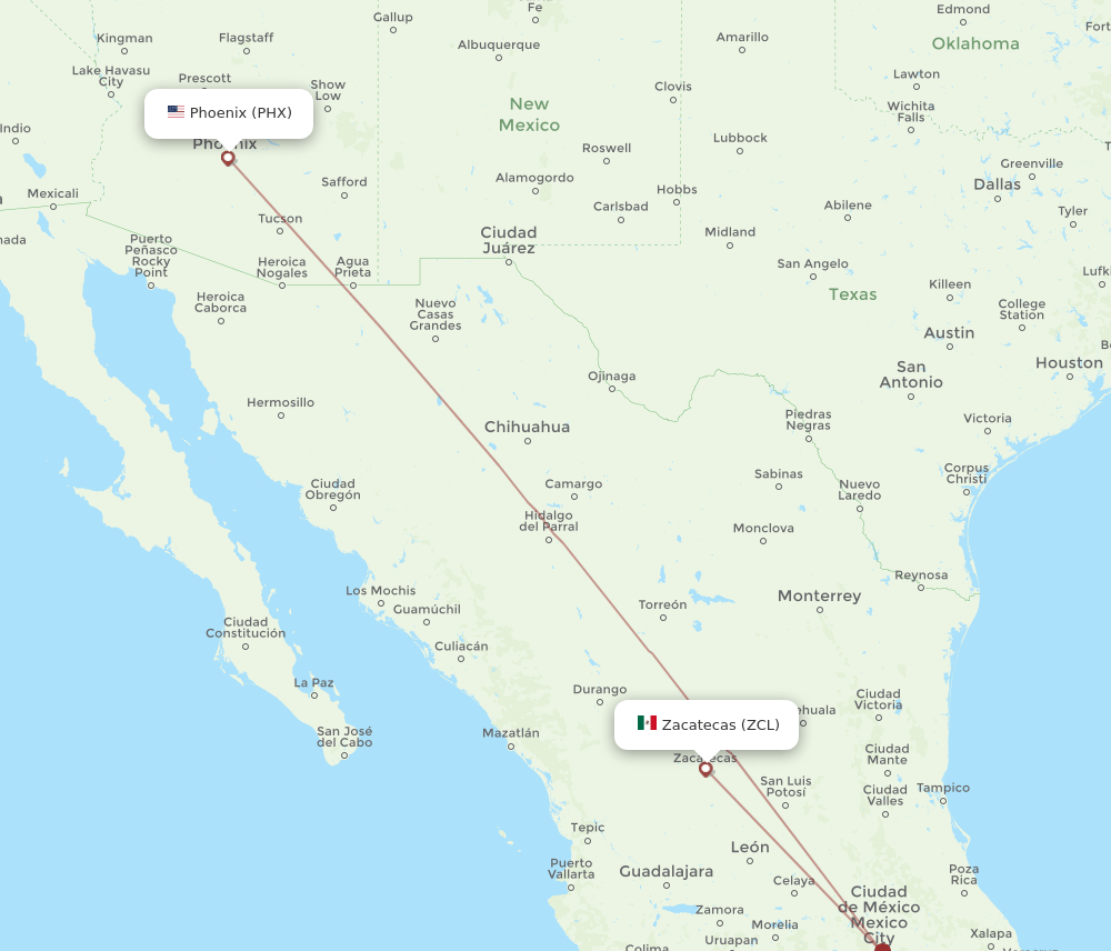 PHX-ZCL flight routes