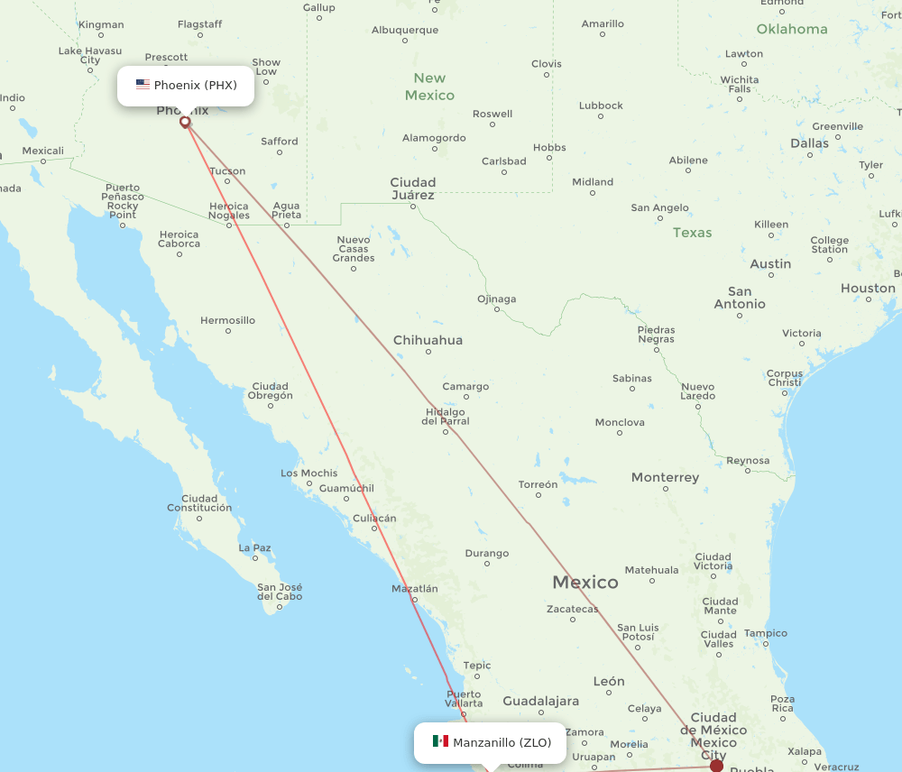 PHX-ZLO flight routes
