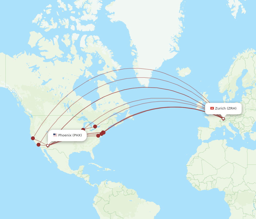 PHX-ZRH flight routes
