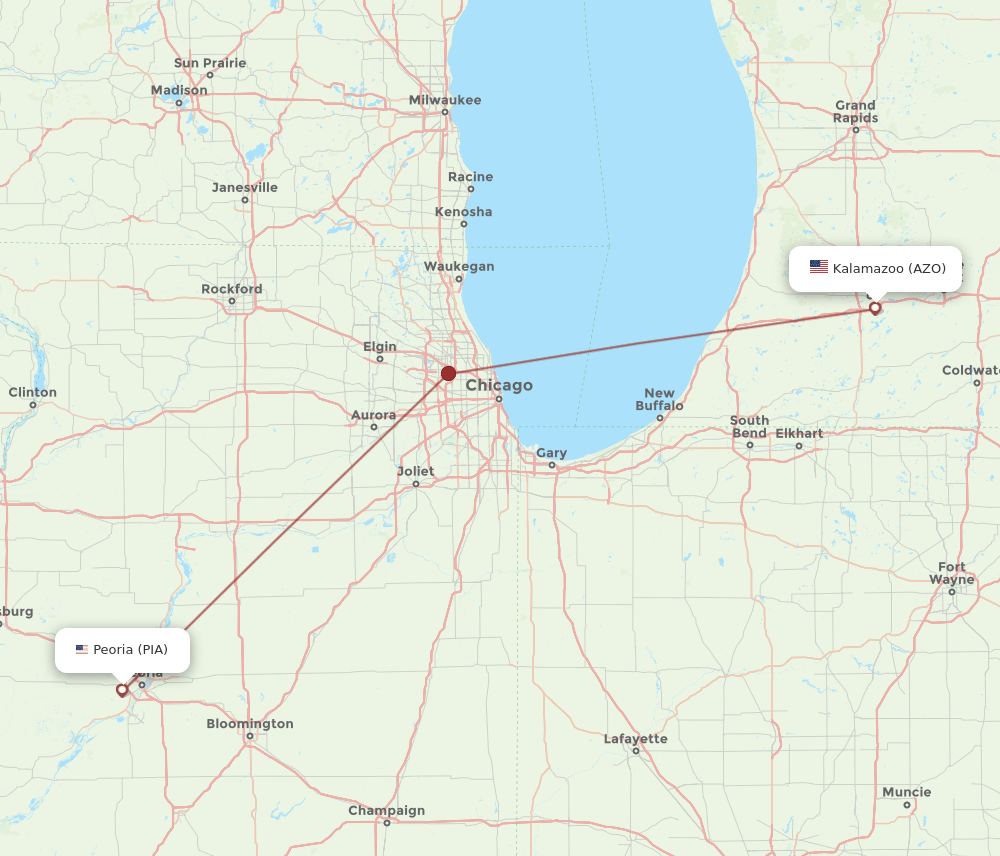 PIA-AZO flight routes