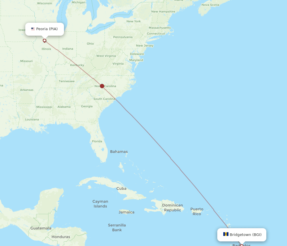 PIA-BGI flight routes
