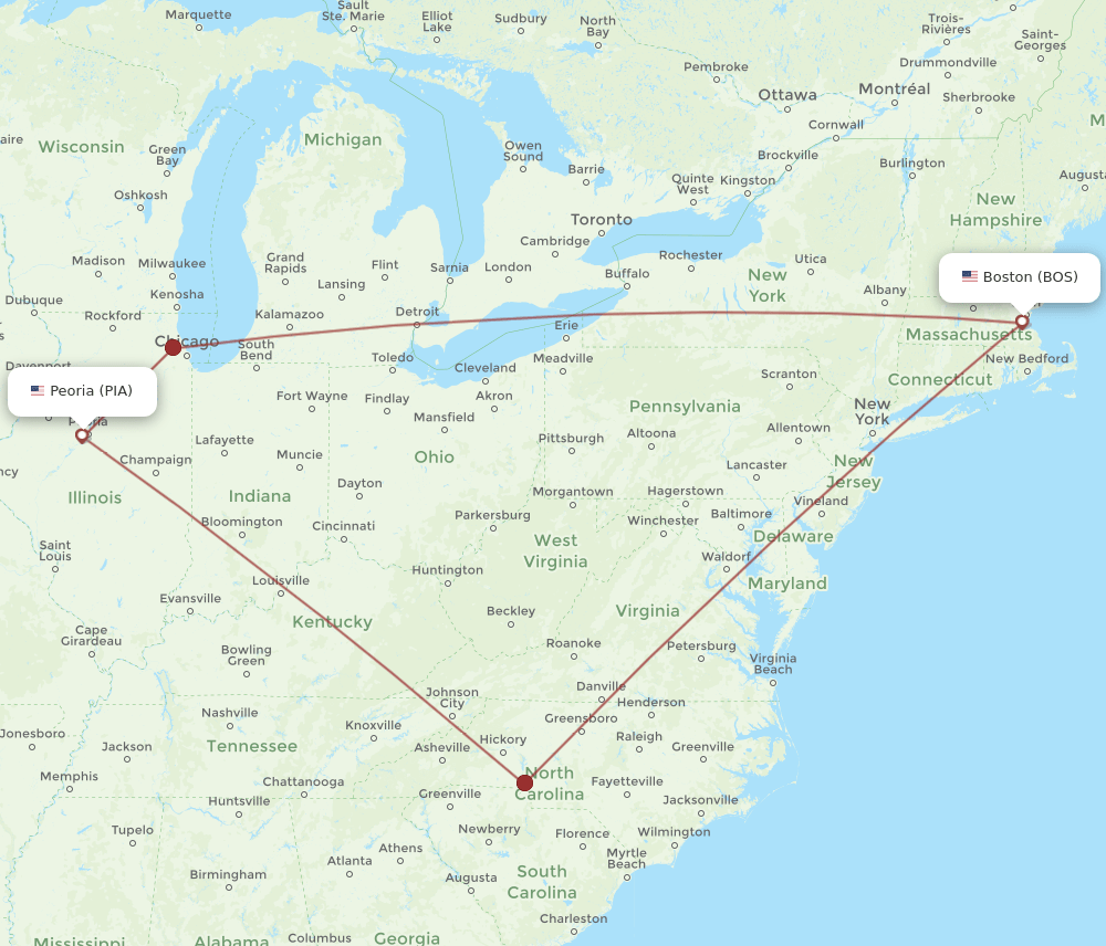 PIA-BOS flight routes
