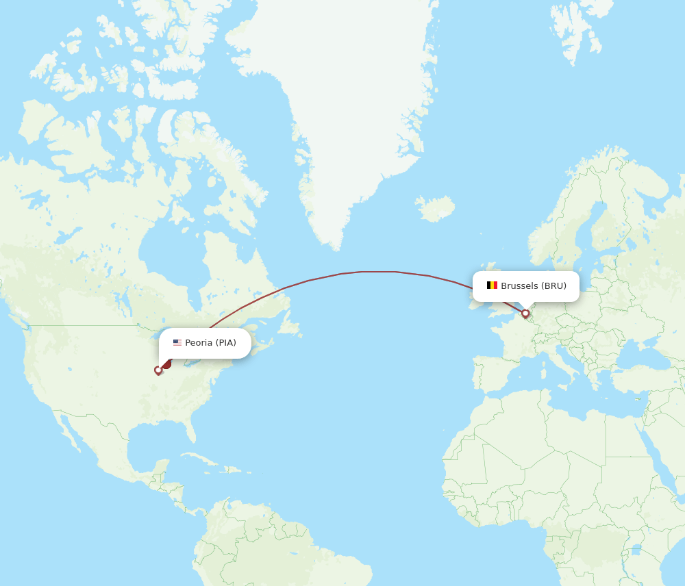 PIA to BRU flights and routes map
