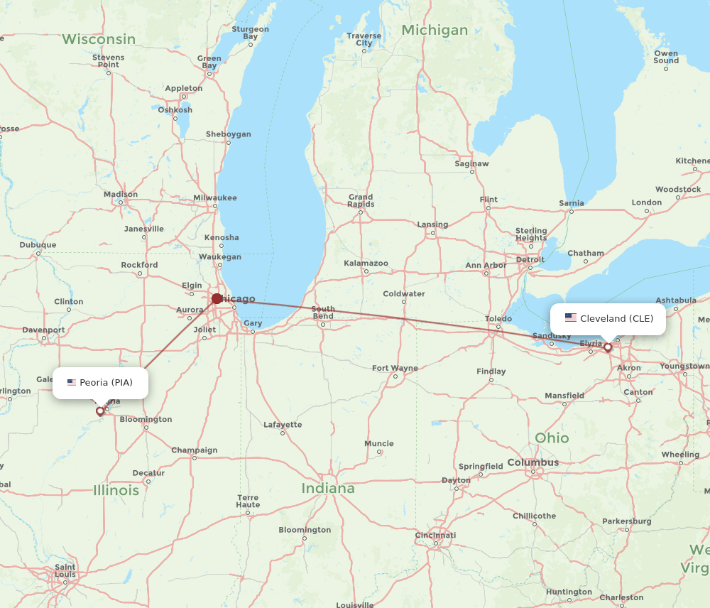 PIA-CLE flight routes