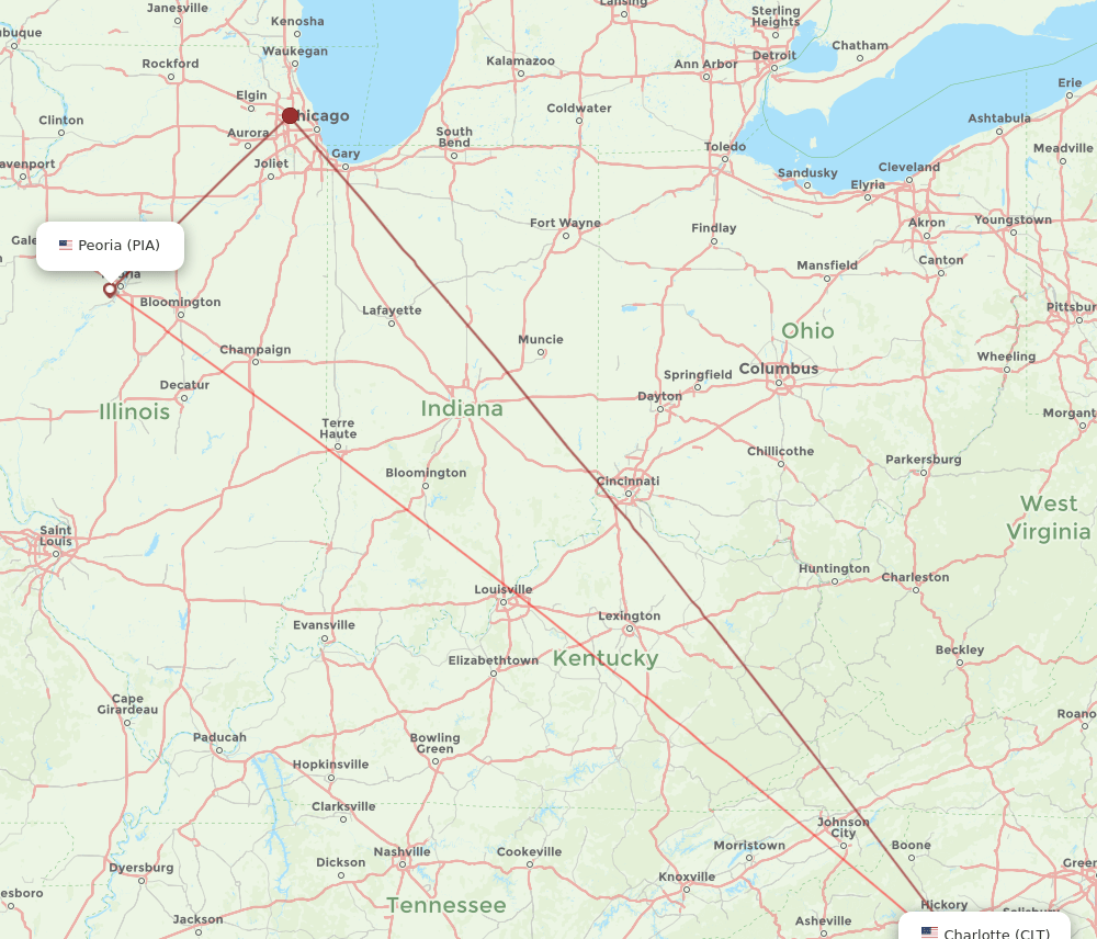 PIA-CLT flight routes
