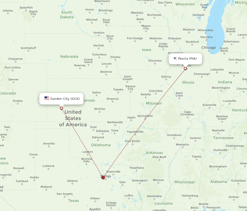 PIA-GCK flight routes