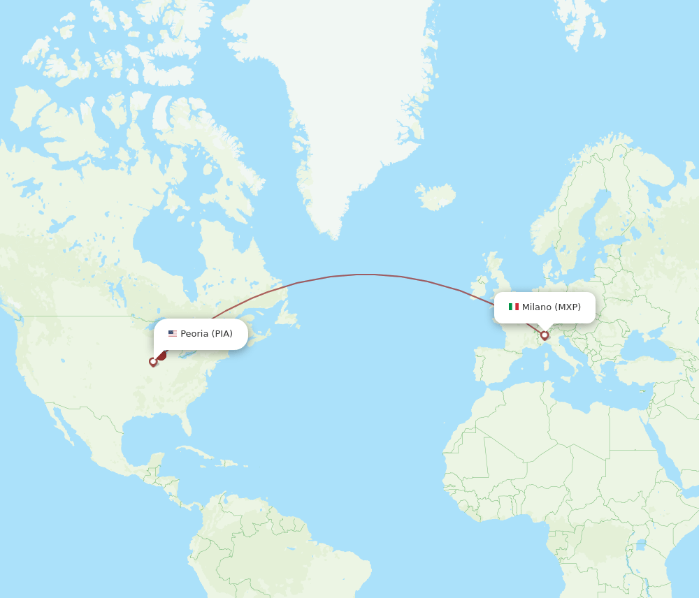 Milan - Peoria route map and flight paths