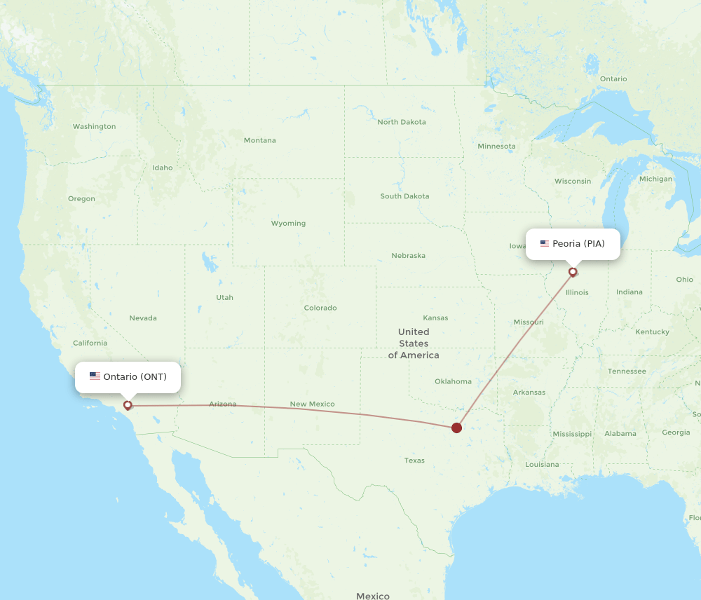 PIA to ONT flights and routes map