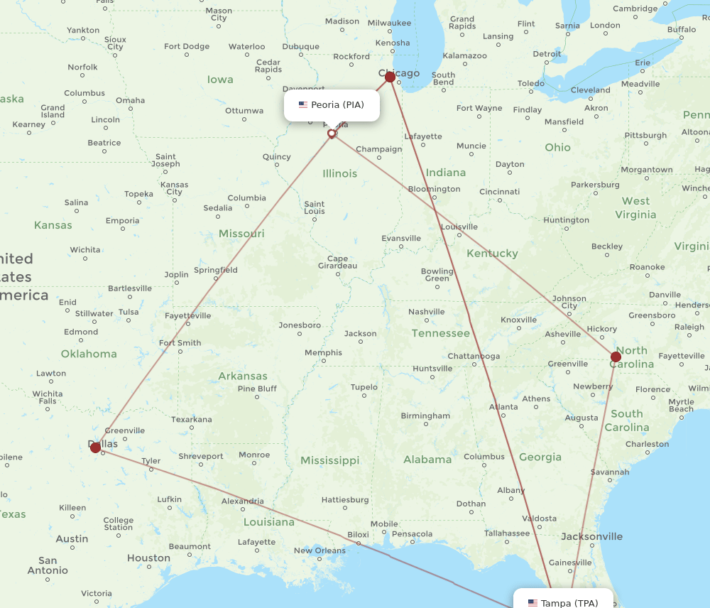 PIA-TPA flight routes