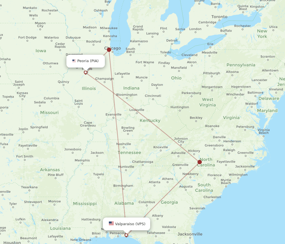 PIA to VPS flights and routes map