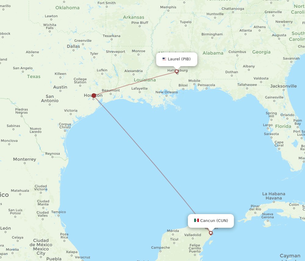 PIB to CUN flights and routes map