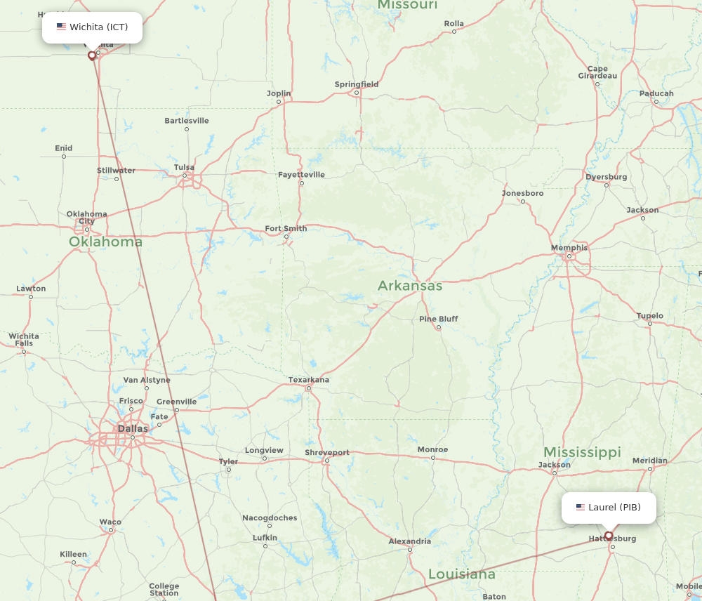 PIB-ICT flight routes