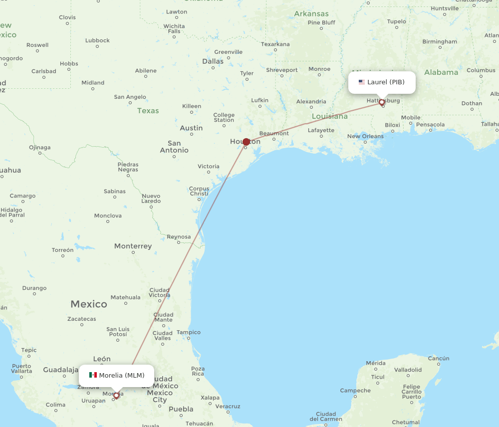 Morelia - Laurel route map and flight paths