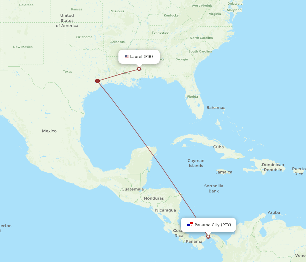 Panama City - Laurel route map and flight paths
