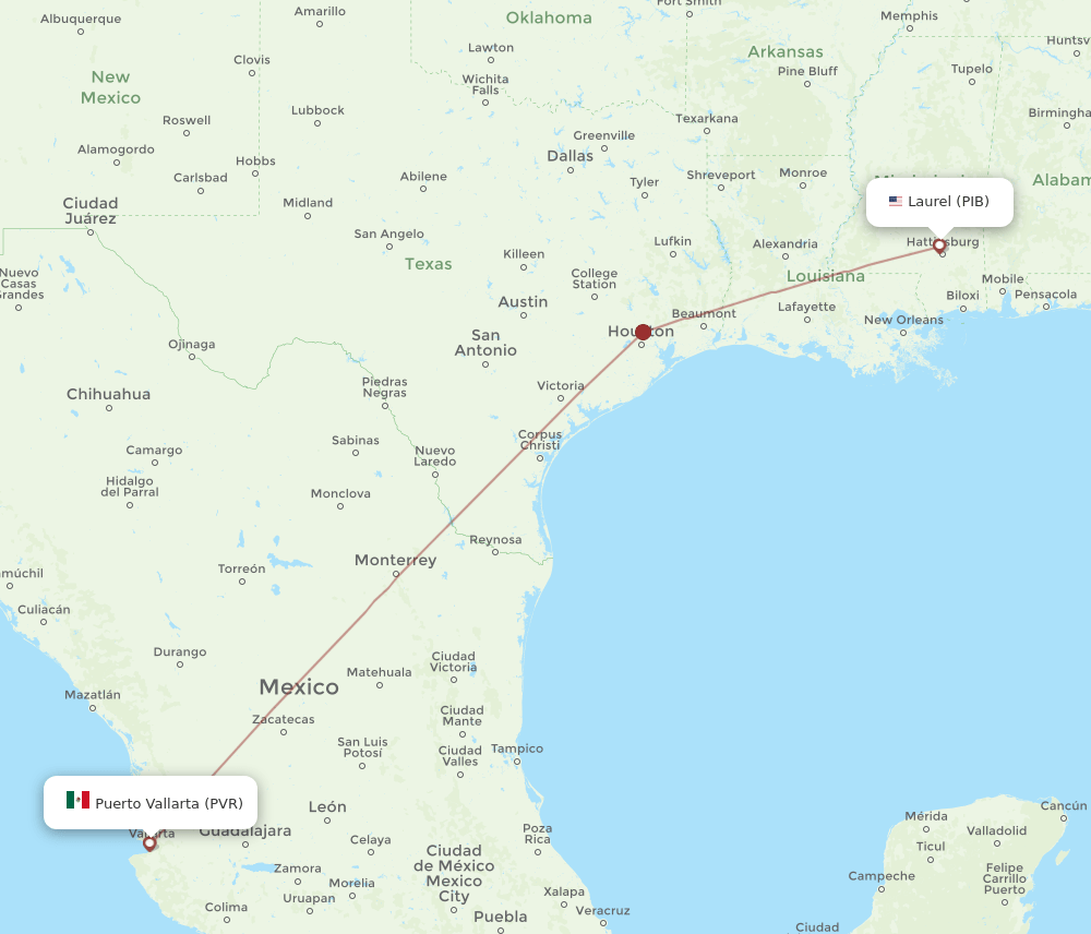 Laurel - Puerto Vallarta route map and flight paths