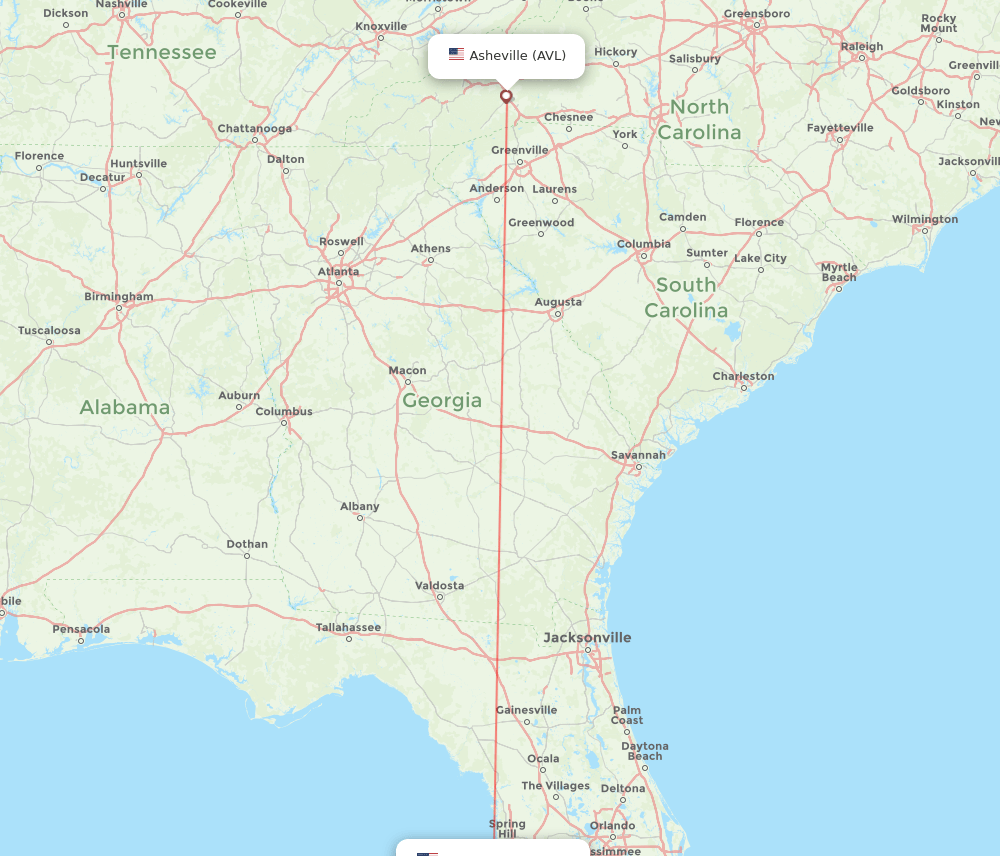 Saint Petersburg - Asheville route map and flight paths