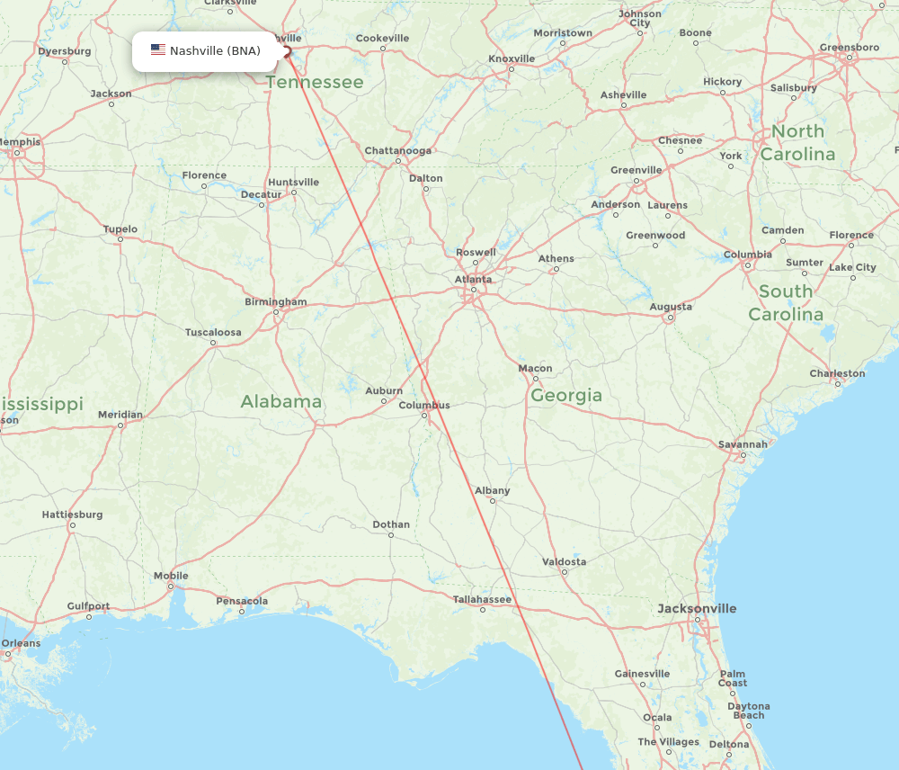 Saint Petersburg - Nashville route map and flight paths