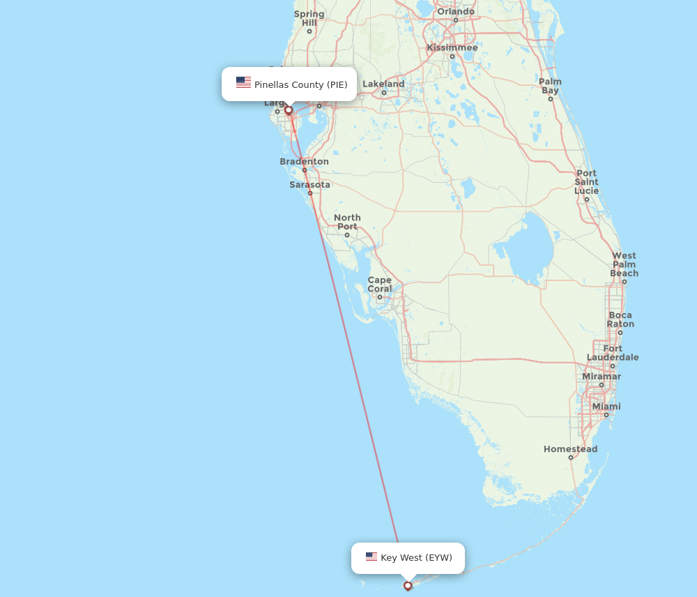 Saint Petersburg - Key West route map and flight paths