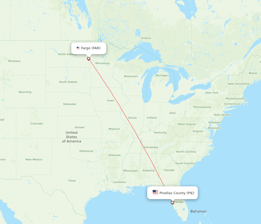 Saint Petersburg - Fargo route map and flight paths