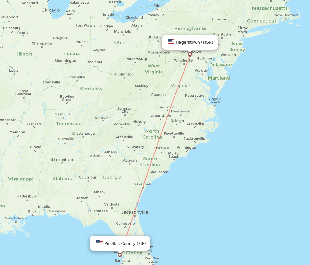 Saint Petersburg - Hagerstown route map and flight paths