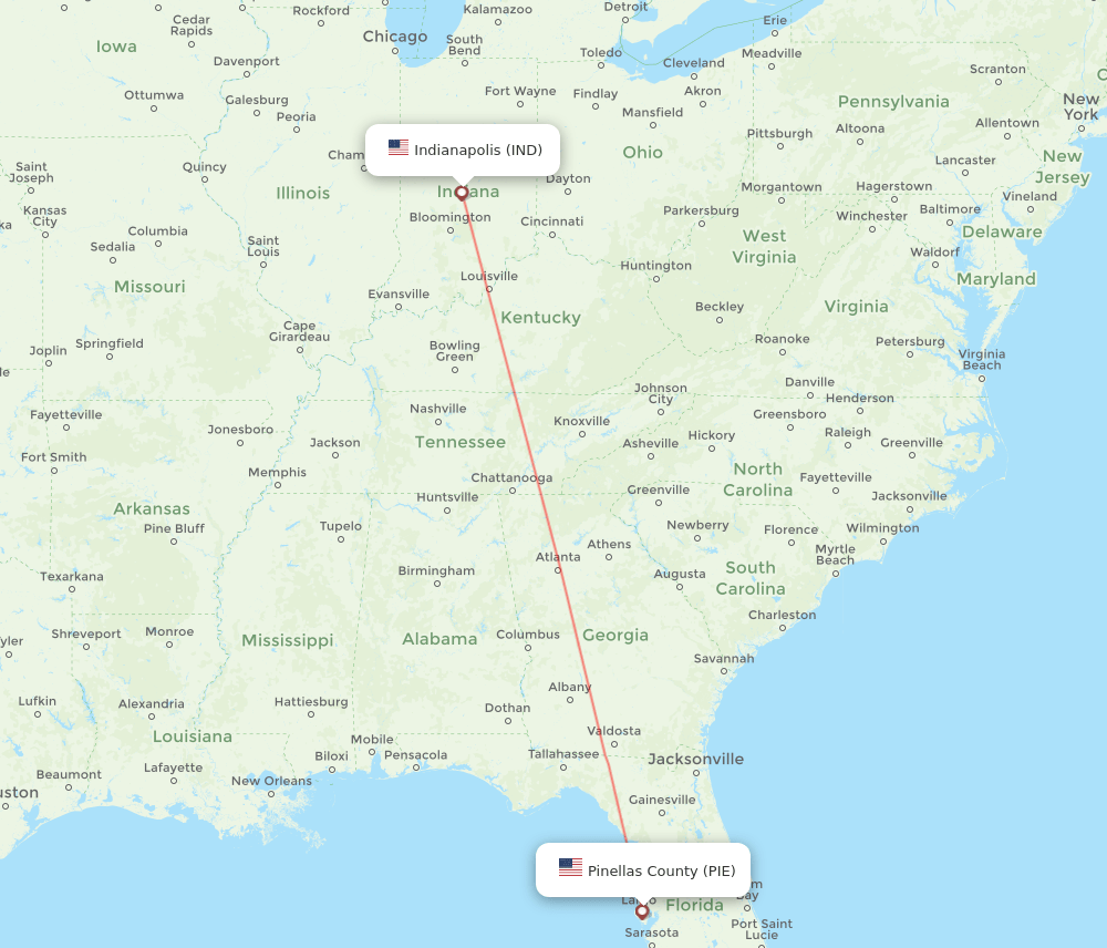 Saint Petersburg - Indianapolis route map and flight paths