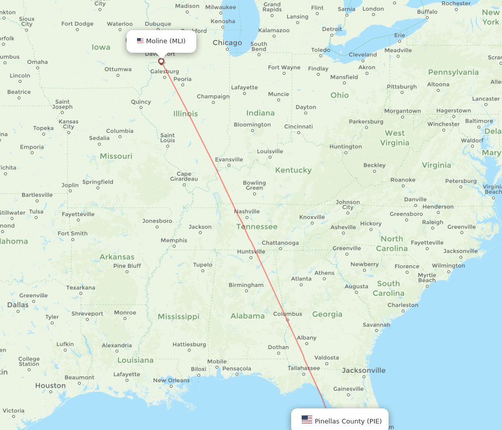 Saint Petersburg - Moline route map and flight paths