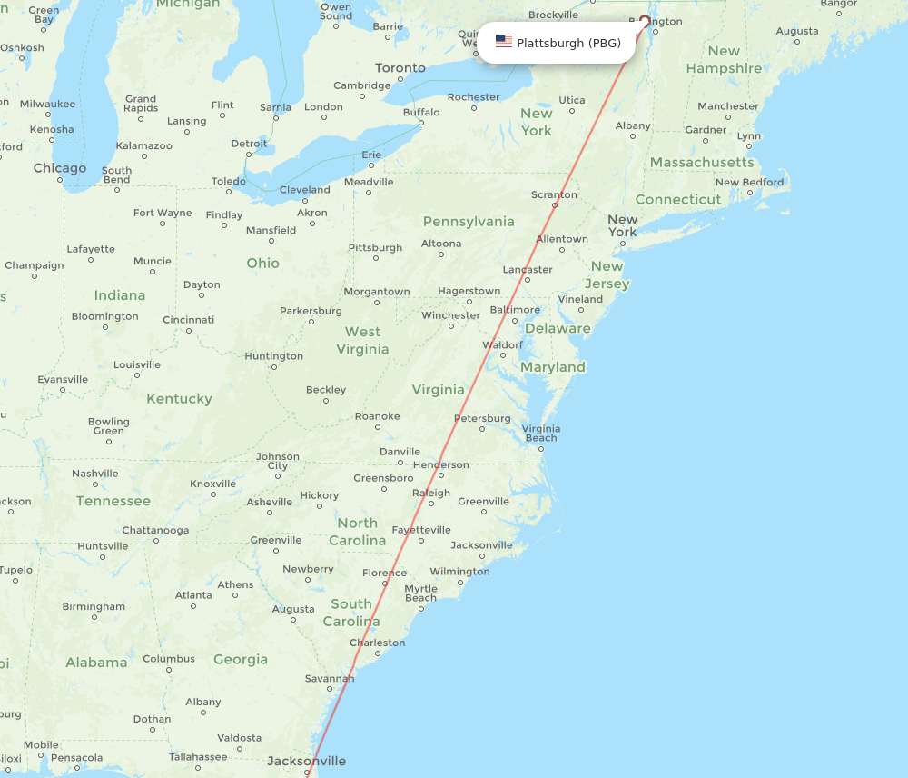 Saint Petersburg - Plattsburgh route map and flight paths