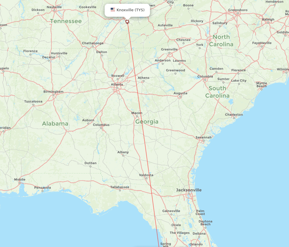 Saint Petersburg - Knoxville route map and flight paths