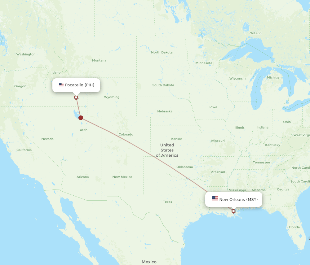 PIH to MSY flights and routes map