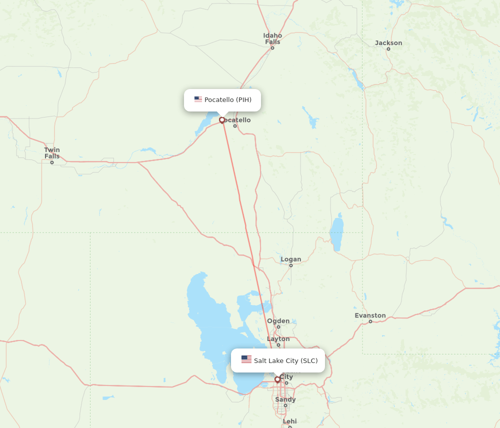 Pocatello - Salt Lake City route map and flight paths