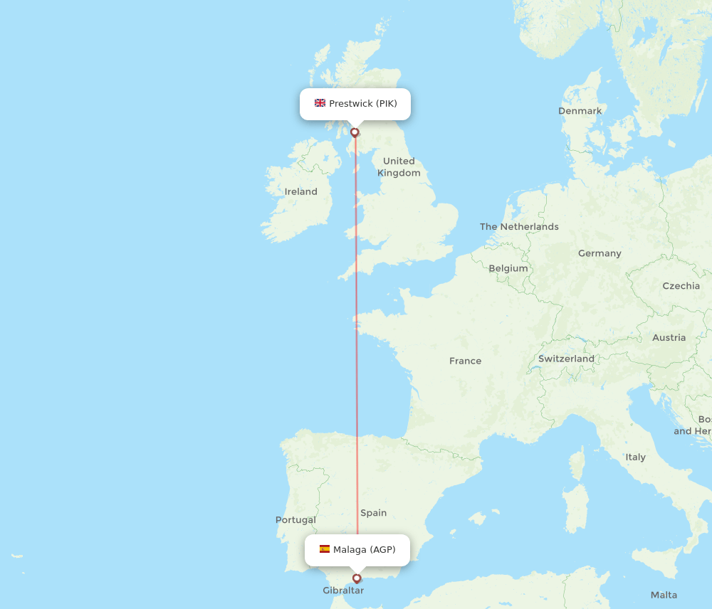 Glasgow - Malaga route map and flight paths