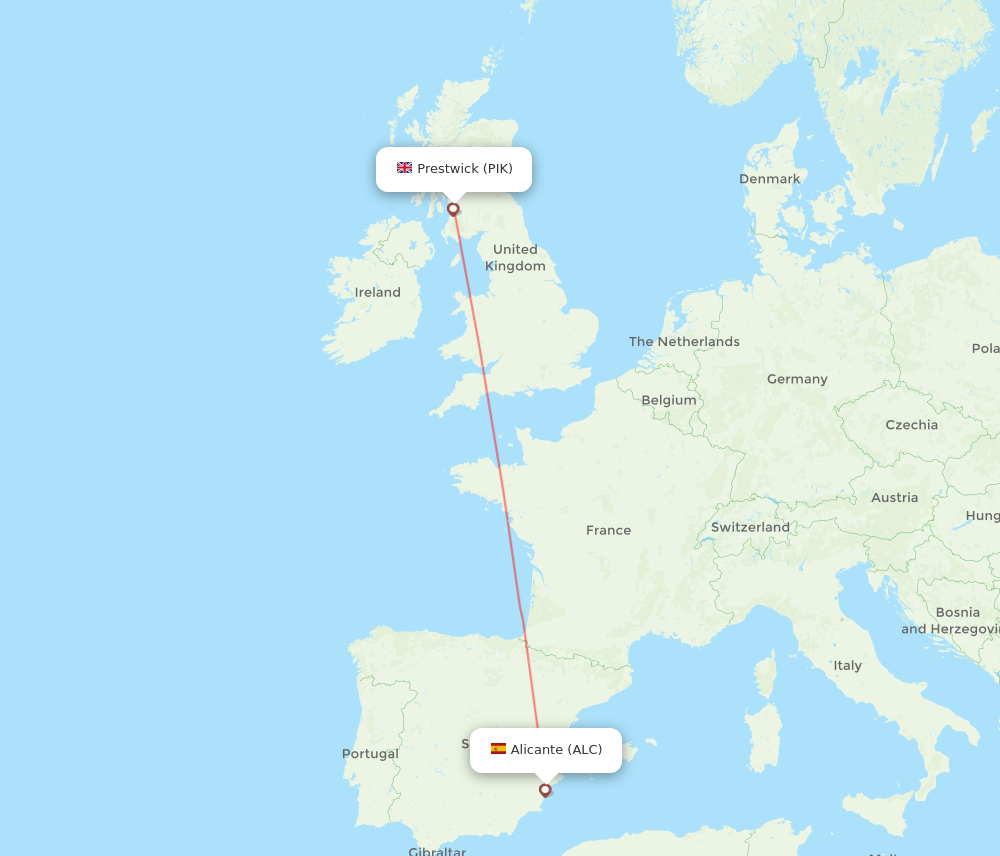 Glasgow - Alicante route map and flight paths