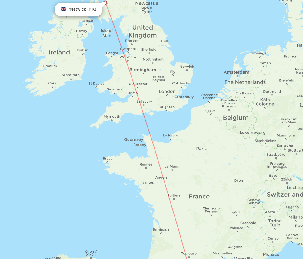 Glasgow - Barcelona route map and flight paths