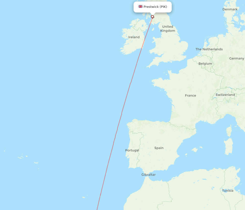 Glasgow - Las Palmas route map and flight paths