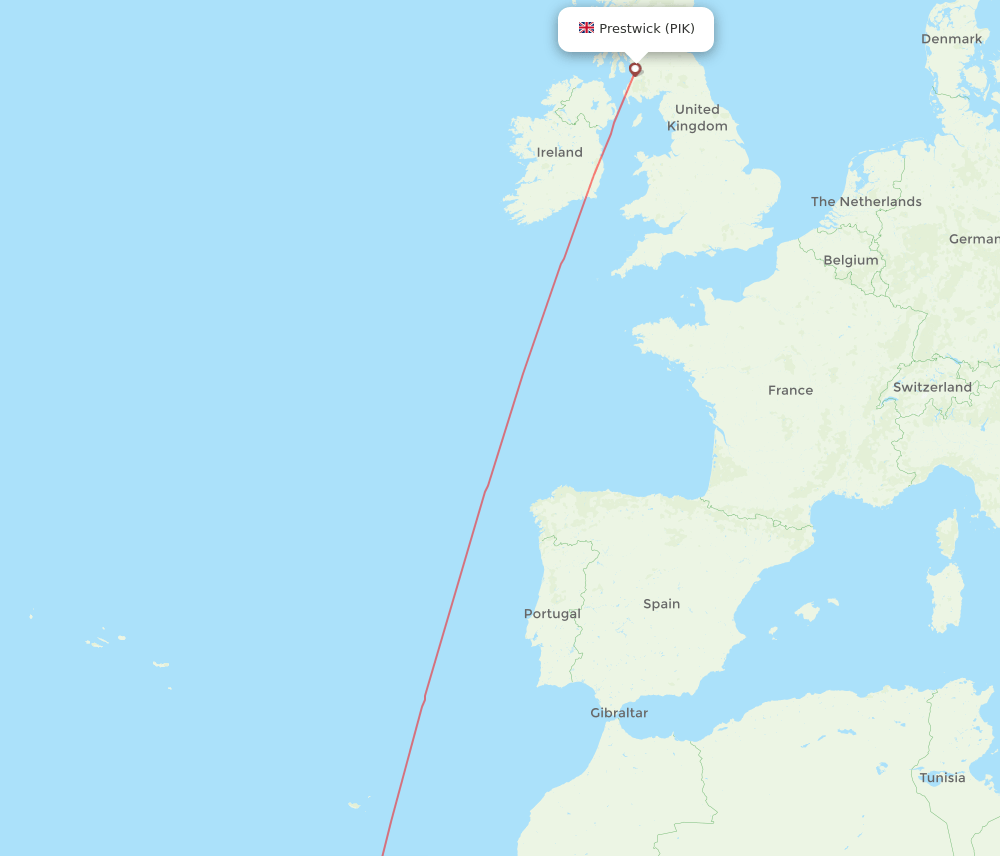 Glasgow - Tenerife route map and flight paths
