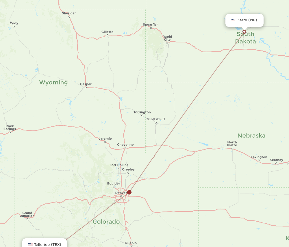 PIR to TEX flights and routes map