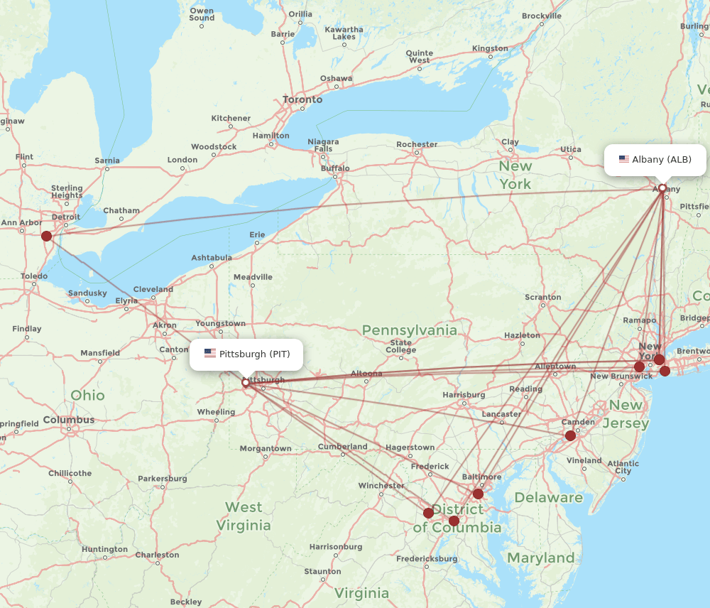 PIT-ALB flight routes
